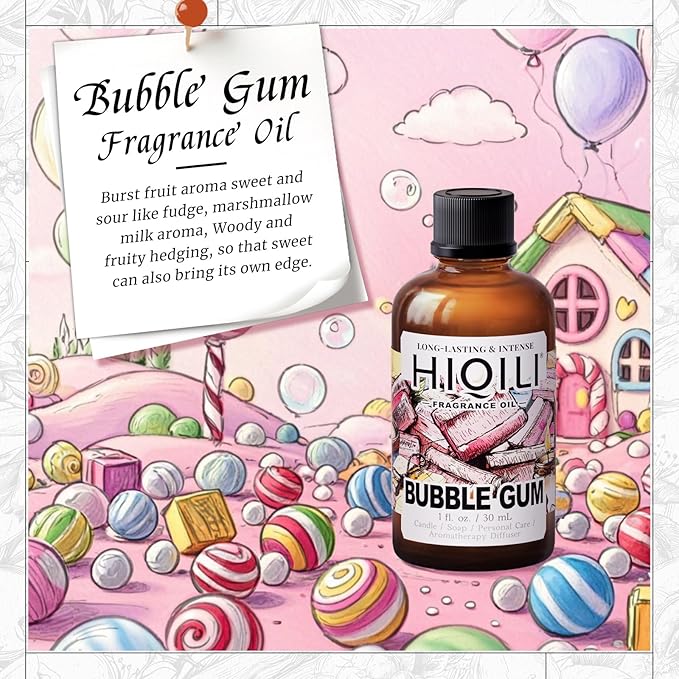 HIQILI Bubble Gum Fragrance Oil for Candle, Soap & Bath Bombs Making, Long Lasting Candy Scents, Home Diffuser Use - 1 Fl Oz