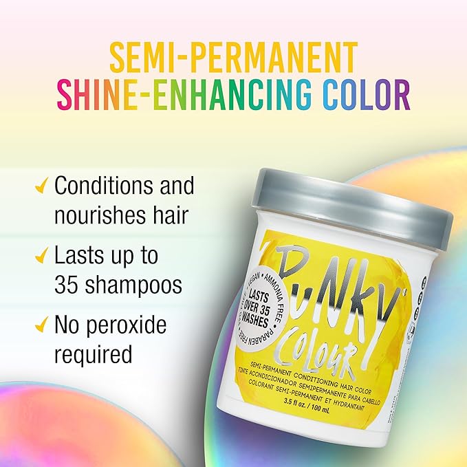 Punky Bright Yellow Semi Permanent Hair Color - Vegan & Cruelty-Free Conditioning Hair Dye, Lasts Up to 35 Washes, 3.5 fl oz