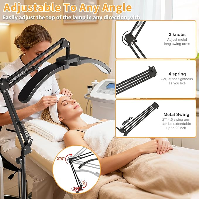 New Upgrad 2-in-1 Lash Light for Eyelash Tech, Foldable LED Half Moon Floor Lamp, Esthetician Light for Tattoo Art, Nail, Craft,Extensions - Adjustable Brightness Color, Rotating Arm(Black)