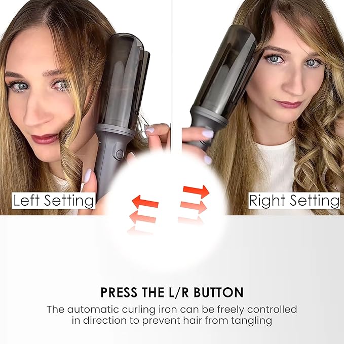 Automatic Rotating Curling Iron, Hair Curler with 3 Temps Fast Heating, 2-Way Rotating 1 Inch Curling Wand, Ceramic Coating, Ionic, Anti-Scald, Anti-Tangle, Dual Voltage Auto Shut-Off (Gray)