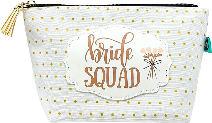 Makeup Bag for Women - Stylish Gold Dotted Cosmetic Pouch & Travel Toiletry Bag with Zipper - Perfect Wedding Party, Bride Squad, Bridesmaid Gift - Cute & Functional Organizer for Makeup & Accessories