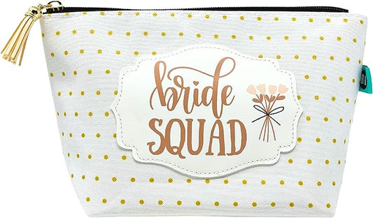 Makeup Bag for Women - Stylish Gold Dotted Cosmetic Pouch & Travel Toiletry Bag with Zipper - Perfect Wedding Party, Bride Squad, Bridesmaid Gift - Cute & Functional Organizer for Makeup & Accessories