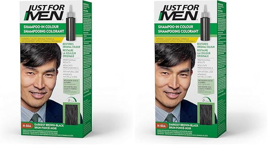Just For Men Shampoo-In Color (Formerly Original Formula), Mens Hair Color with Keratin and Vitamin E for Stronger Hair - Darkest Brown-Black, H-50A, Pack of 2