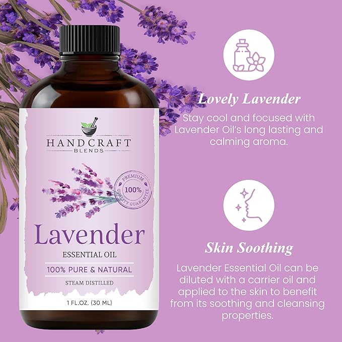 Handcraft Blends Lavender Essential Oil – 1 Fl Oz – 100% Pure and Natural – Premium Grade Essential Oil for Diffuser and Aromatherapy, Skin, Massage, Candle and Soap Making Fragrance