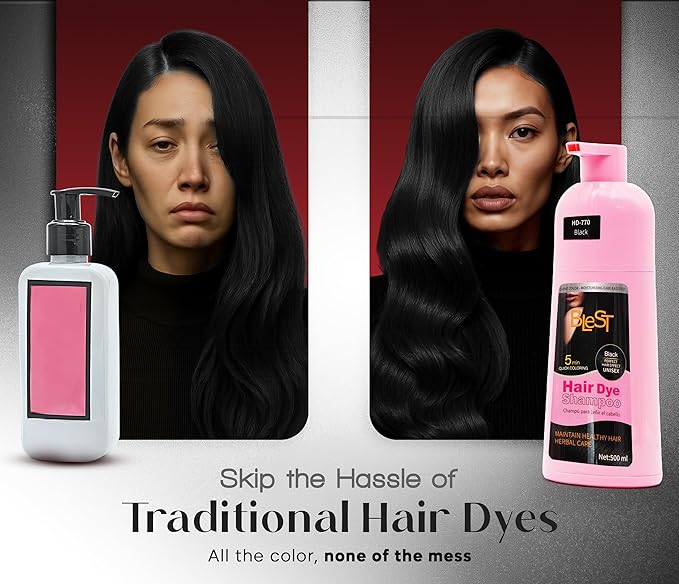 Hair Dye Shampoo Black – 2-in-1 Shampoo Color Hair Dye for Quick Gray Coverage – Semi Permanent Hair Color for Men and Women – 500ml