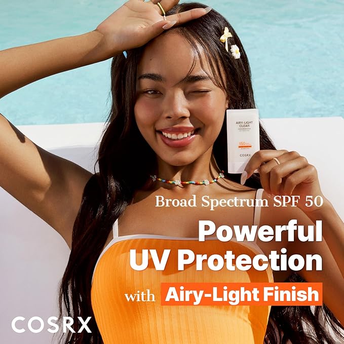 COSRX Airy-Light Clear Sunscreen Stick with Vitamin E & C SPF 50, 0.67 oz, 19g, Lightweight, Travel Essentials, Summer Essentials, Korean Skin Care, Korean Matte Sunscreen for Face, Stocking Stuffers