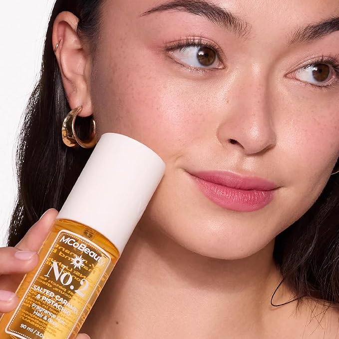 MCoBeauty - Mini Fragrance Mist Duo, No. 2 & No. 4, Limited Edition Travel-Size Body & Hair Perfume Sprays with Pistachio & Caramel Notes, Holiday Collection, Cruelty Free Fragrance Gift Set