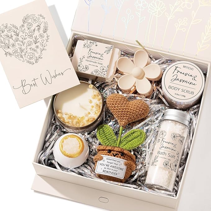 Spa Gifts for Women Bath Gift Set, Freesia & Jasmine Relaxing Spa Gift Baskets Home Bath Set Self Care Kit Care Package Thank You Get Well Christmas Birthday Gifts for Women Mom Her Friend Sister Wife