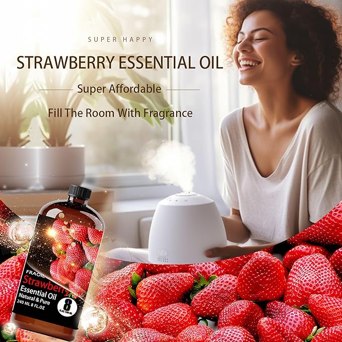 Strawberry Essential Oil, Strawberry Oil 8 Fl Oz 240ML for Diffuser Humidifier Yoga Cleaning DIY Candle Soap Making Perfume Gift for Women Essential Oils