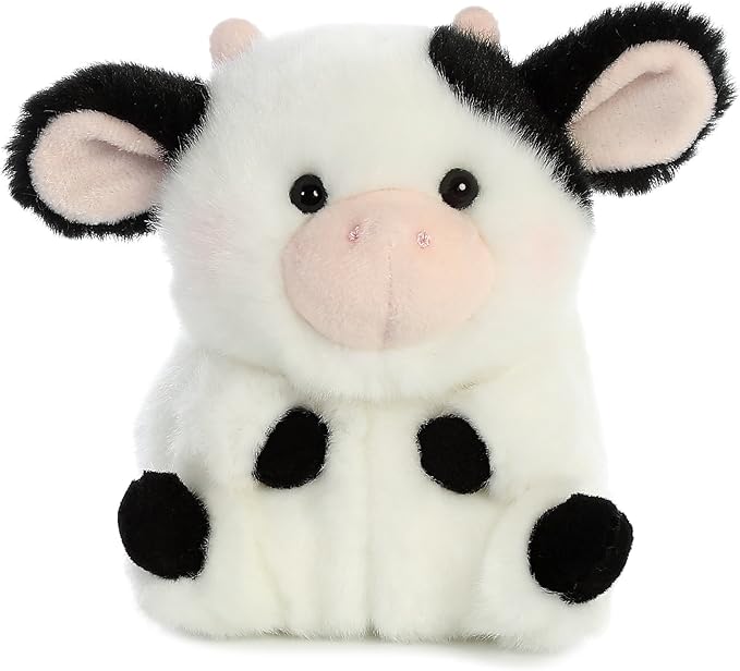 Aurora® Playful Rolly Pet™ Daisy Cow™ Stuffed Animal - Compact Size for On-The-Go Fun - for Adults, Kids, Birthdays, and Anniversaries - White 5.5 Inches
