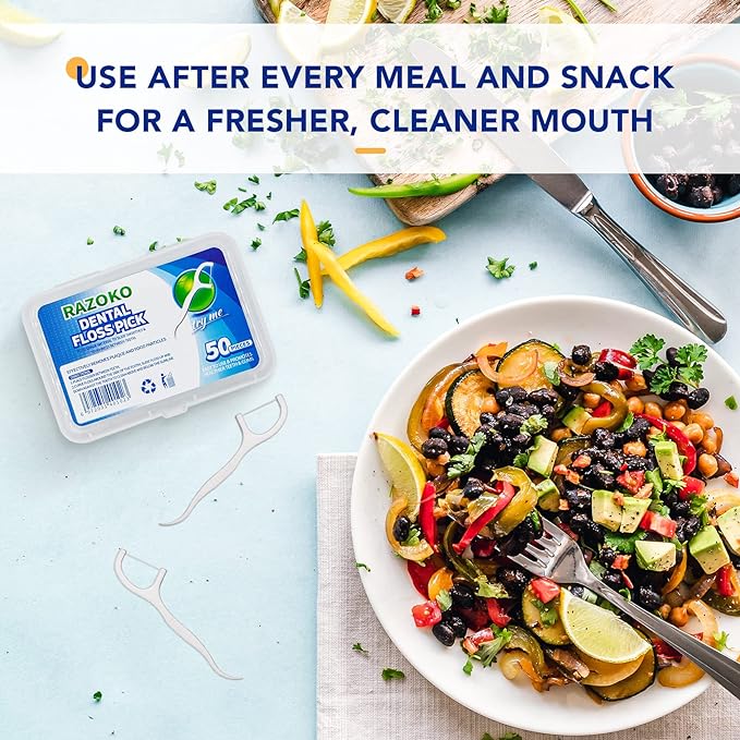 RAZOKO Dental Floss Picks High Toughness Professional Toothpicks Sticks 8-Pack(400pcs) with Portable Case and Dental Picks