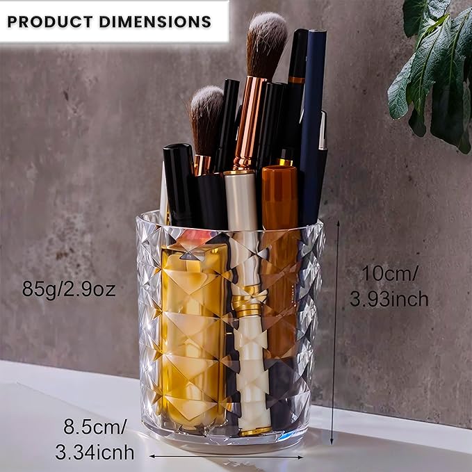 Clear Acrylic Makeup Brush Holder | Multpurpose Acrylic makeup Organizer Countertop, Clear Toothbrush Holder & Plastic Pencil Cup for Desk | Make Up Brush Holder for Vanity | Vanity Desk Accessories