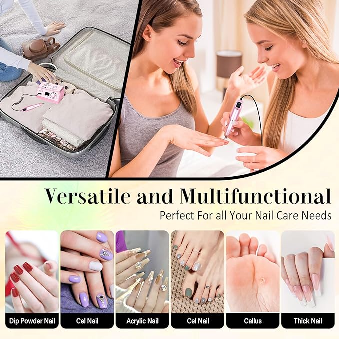 Nail Drill Professional 35000RPM Drils Nail Electric Nail File Nails Drill with 100pcs Sanding Bands and Nail Drill Bits for Acrylic, Gel Nail Manicure & Pedicure