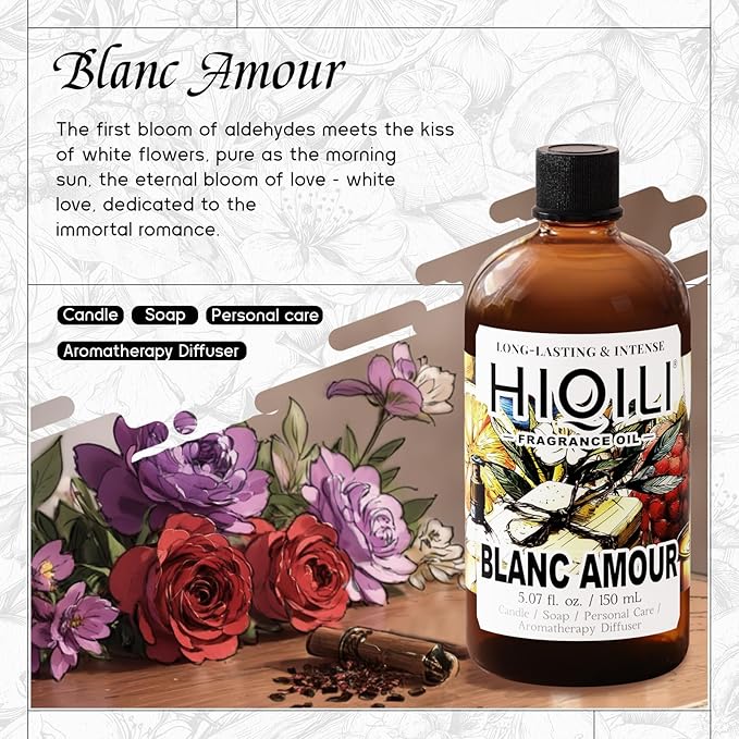 HIQILI Blanc Amour Fragrance Oil - for Candle, Soap & Perfume Making, Inspired by Byrdo Bl.nche, Floral Scent, Add to Body Oil, for Essential Oil Diffuser - 5.07 Fl Oz