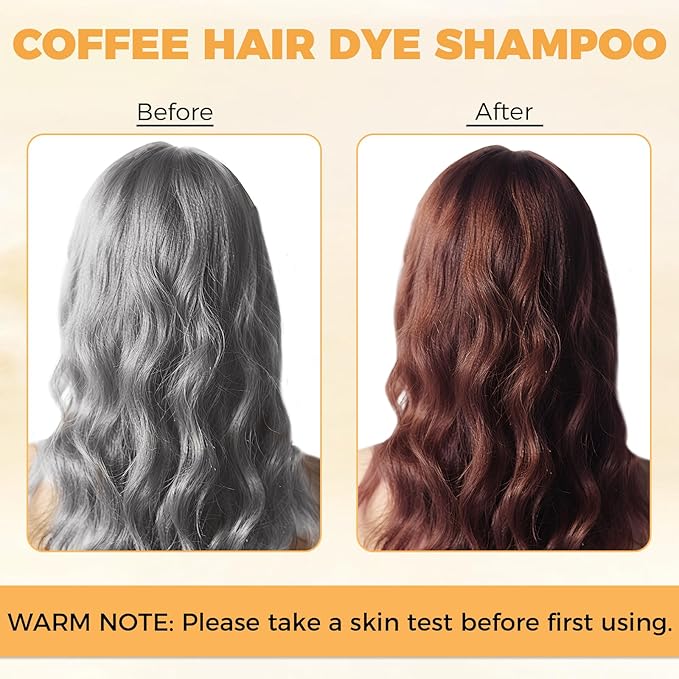 Coffee Hair Dye Shampoo 3 in 1 for Gray Hair Coverage, Hair Color Shampoo for Women Men, Herbal Ingredients Instant Champu Para Canas (16.9 Oz)