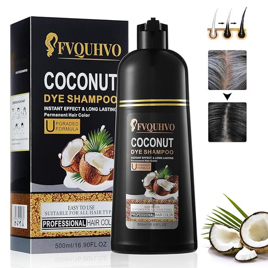 Coconut Dye Shampoo for Brown Hair - 3 in 1 Instant Hair Color, Dye Shampoo for Women & Men