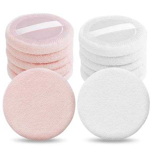 12PCS Makeup Powder Puffs Pink Cotton Powder Puffs Round Powder Puff for Makeup Face Powder Velour Puffs for Loose Powder Washable (pink+white-12pcs)