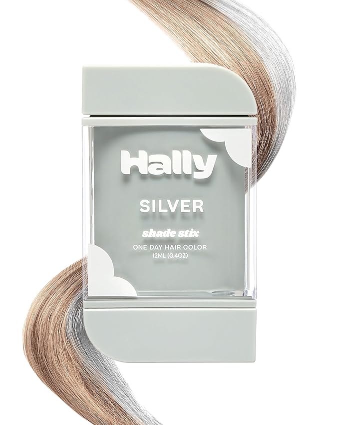 Hally Hair Temporary Hair Color, Shade Stix (Silver) - Hair Makeup Accessories for Kids, Teens & Adults - 12 ml Washable Hair Chalk & Dye for Festivals, Sporting Events & Parties