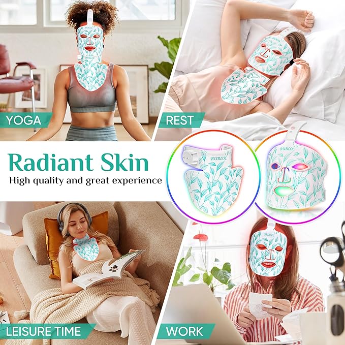 Red Light Therapy Mask Kit, 7+1 Color Near-infrared 850 Light for Neck & Decollete, Portable and Rechargeable, Cordless, Light Therapy At Home and Wireless Led Face Mask [BMask&Neck Pro]