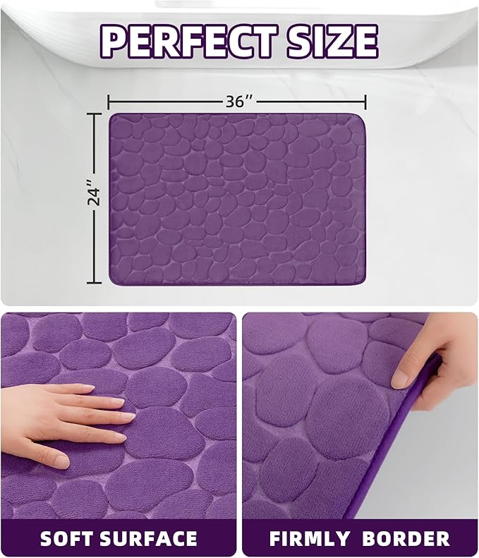 YIHOUSE Memory Foam Bath Mat Cobblestone Bathroom Rugs Super Water Absorbent Bath Mats for Bathroom Machine Washable Bath Rugs(24 x 36,Eggplant)