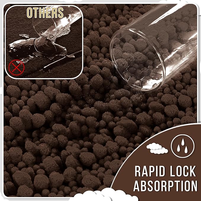 Yimobra Bathroom Rugs Non Slip Washable - Ultra Soft Absorbent Chenille Bath Mat, Quick Dry Shaggy Floor Carpet for Tub Shower, Brown Home Decor Accessories, 24x17 Inch