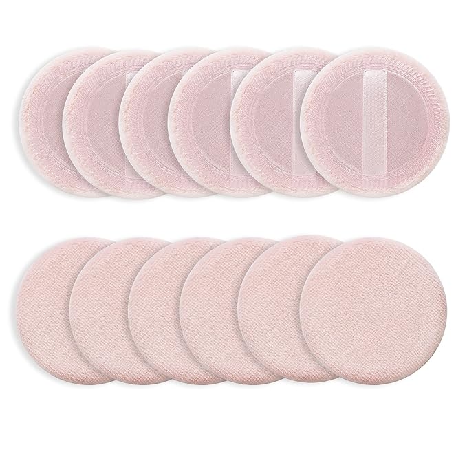 12PCS Makeup Powder Puffs Pink Cotton Powder Puffs Round Powder Puff for Makeup Face Powder Velour Puffs for Loose Powder Washable (pink)