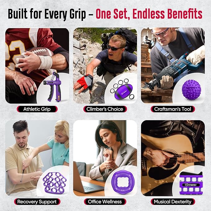 FitBeast Grip Strength Trainer, Hand Gripper Strengthener Kit - 6 Pack with Adjustable Resistance Forearm Strengthener, Forearm Exerciser and Massage Balls for Hand Therapy, Grip Training