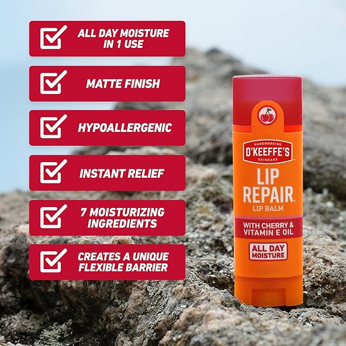 O'Keeffe's Lip Repair Lip Balm with Cherry & Vitamin E Oil - Stick (Twin Pack) - Moisturizer for Extremely Cracked, Dry Lips