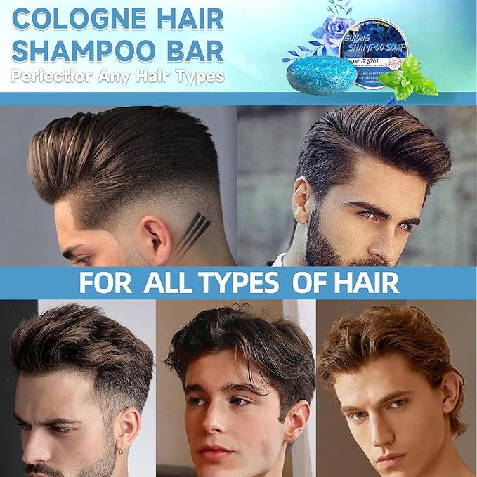 Cologne Shampoo Bar, 2 Pack Solid Shampoo Bar for Men, Deep Cleansing & Nourishing Hair Roots, Fluffy Dandruff Removal Natural Organics Soap Bars for All Hair Types