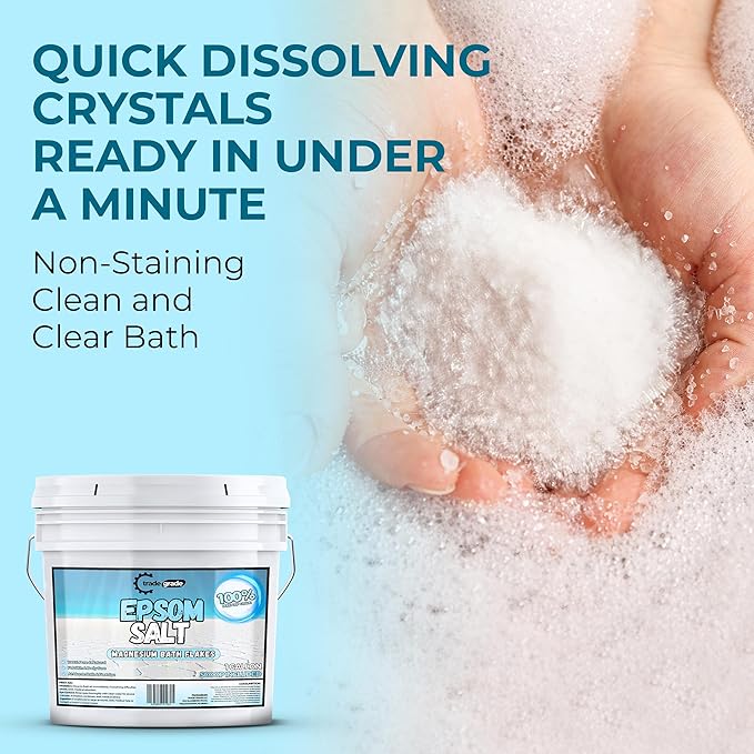 TradeGrade Epsom Salt – Pure Magnesium Sulfate for Soaking & Relaxation – Muscle Recovery, Wellness & Stress Relief – Includes Bucket with Scoop (1 Gallon)