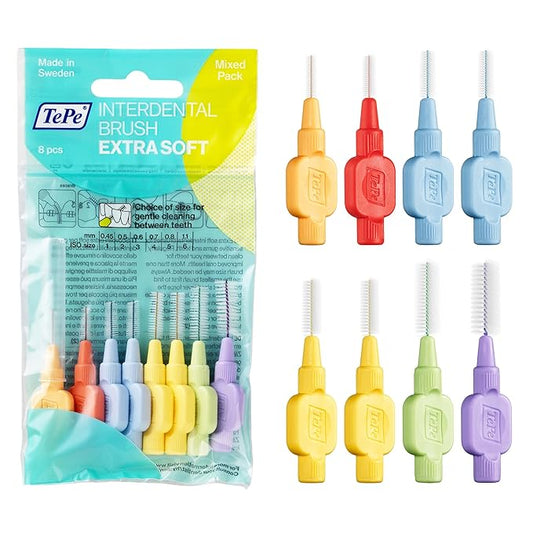 TePe Interdental Brush Extra Soft, Supersoft Dental Brush for Teeth Cleaning, Pack of 8, Multi Pack