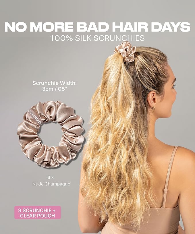 SUNDAYSILKS™ Luxurious Mulberry Silk Scrunchies for Women & Girls | No-Slip, Silky Hair Ties for Natural, Curly, Thin or Thick Hair | Gentle Hold for Ponytails & Sleep | Mini to Large Sizes [3 Pack]