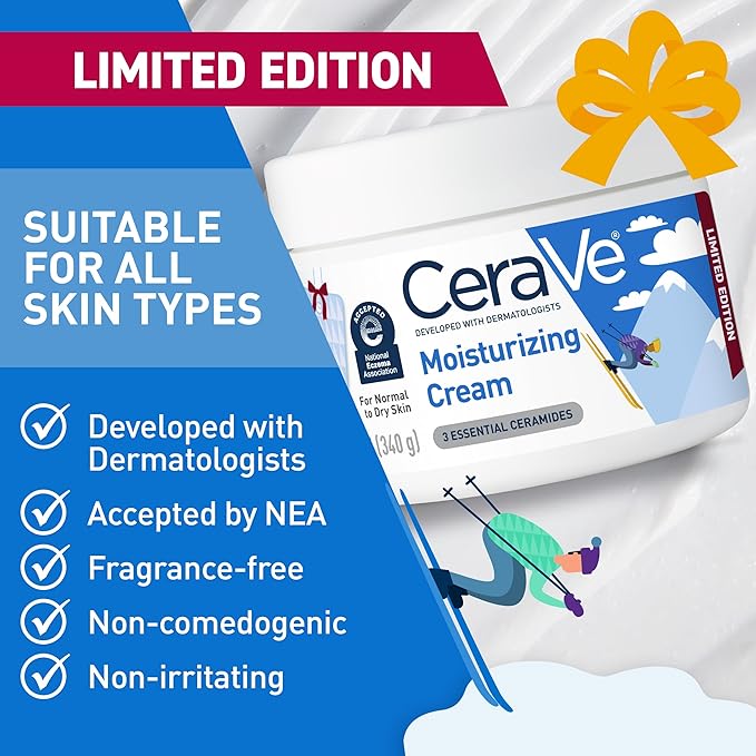 CeraVe Après Ski Moisturizing Cream, Body and Face Moisturizer for Dry Skin, Body Cream with Hyaluronic Acid and Ceramides, Daily Moisturizer, Oil-Free, Fragrance Free, Non-Comedogenic, 12 Ounce