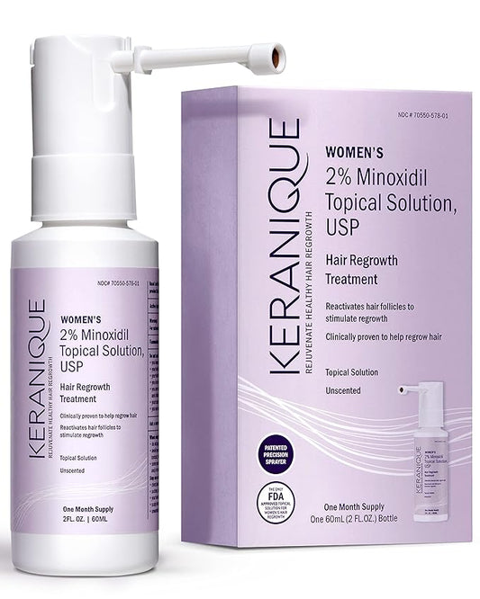 Keranique Hair Regrowth Treatment for Women - 2% Minoxidil for Hair Growth & Thickening - Topical Solution Scalp Treatment for Hair Loss & Thinning w/ Precision Spray Applicator - 2 Fl Oz