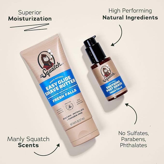 Dr. Squatch Fresh Falls Smooth Shave Bundle - Easy Glide Butter + Soothing Post Shave - Natural Ingredients - Manly Fragrance - Moisturizing