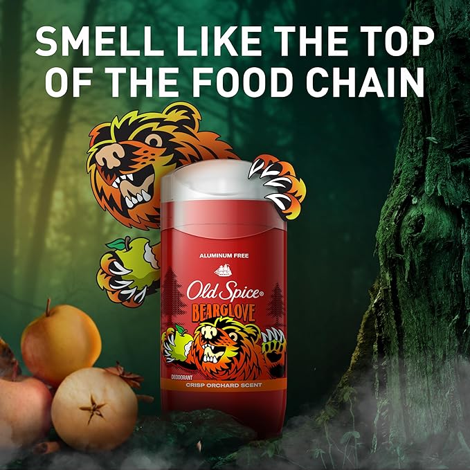 Old Spice Aluminum Free Deodorant for Men, 24/7 Odor Protection, 24/7 Freshness & Lasting Scent, Goes on Clear, Bearglove with Crisp Orchard Scent, 3.0 oz