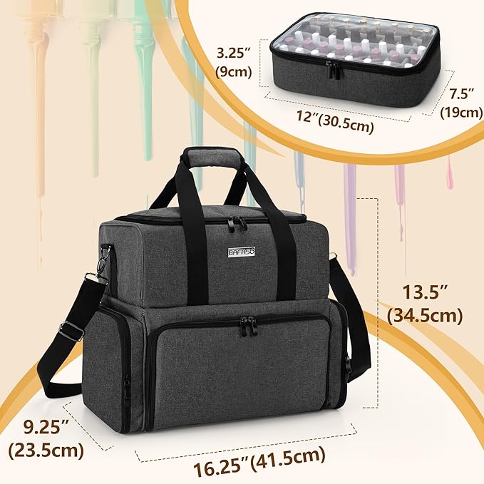 BAFASO Nail Polish Organizer Holds 80 Bottles (15ml - 0.5 fl.oz) and a UV Nail Lamp, Nail Polish Case with 2 Removable Pouches and Manicure Tools Storage Sections (Patented), Black
