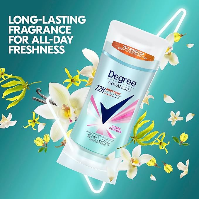 Degree Advanced Protection Antiperspirant Deodorant Sheer Powder for 72-Hour Sweat & Odor Control for Women, with Body Heat Activated Technology, 2.6 oz (Pack of 2)