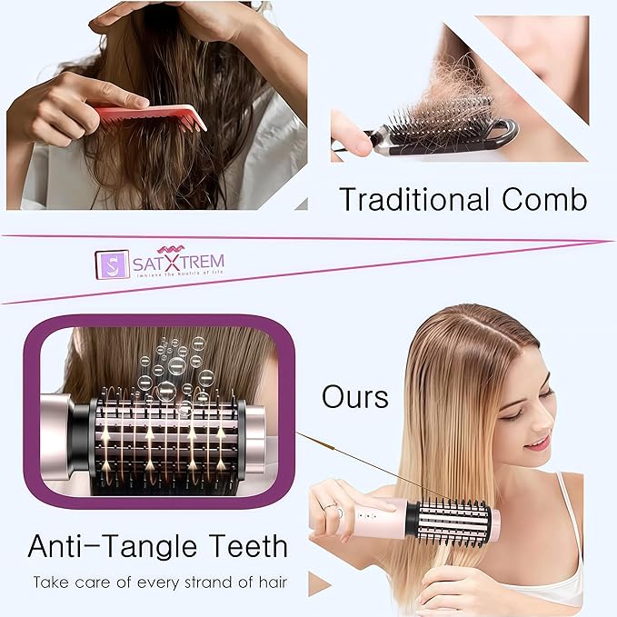 2-in-1 Cordless Curling Iron & Straightener Brush,Heated Hair Styler with Needle Teeth Comb,USB-C Rechargeable,4 Temp,200M Ionic (Black)