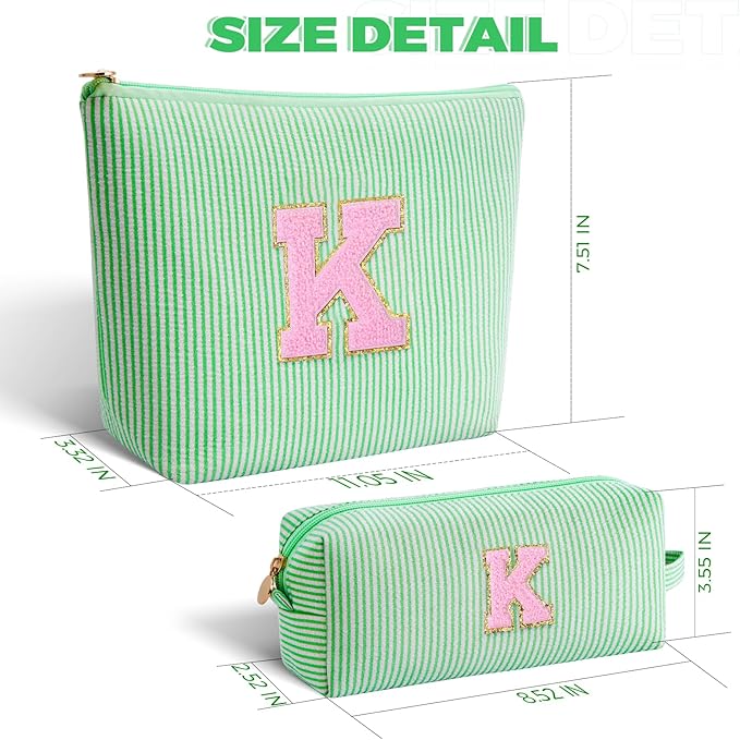 Monogrammed Gifts for Women - Cosmetic Bag for Teen,Initial Cute Makeup Bag Set for Women,Trendy Pouch for Niece Sister Friend Female Her,Birthday Gifts for Daughter - Green,K