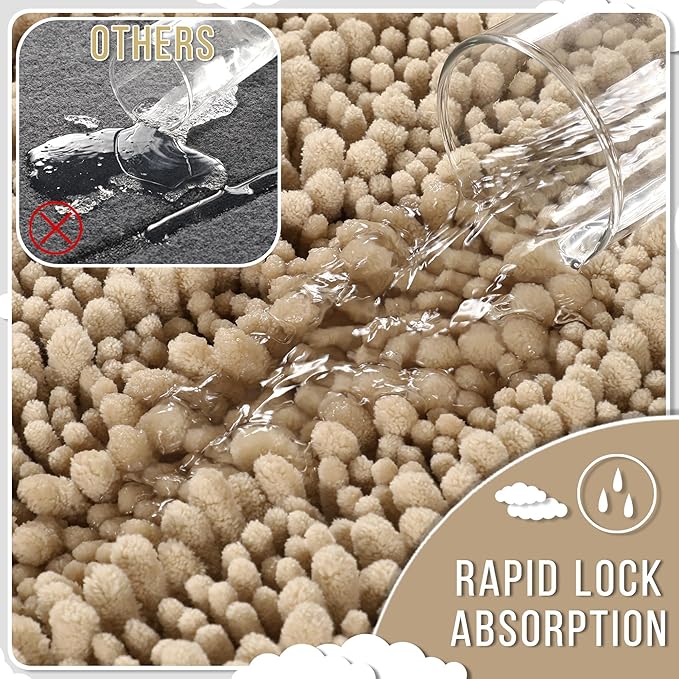 Yimobra Bathroom Runner Rug 70x24 Inch - Extra Long Non Slip Chenille Bath Mat, Soft & Absorbent, Machine Washable Shaggy Hallway Carpet for Vanity Tub Shower, Camel Home Decor Accessories