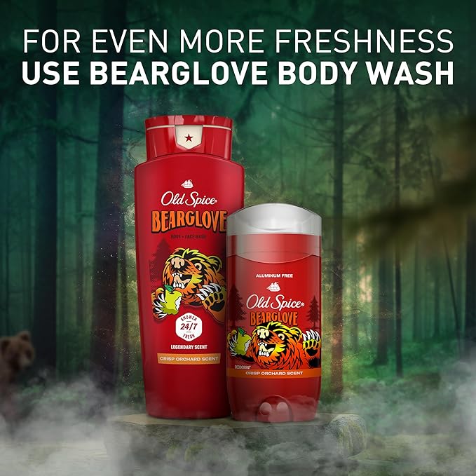 Old Spice Aluminum Free Deodorant for Men, 24/7 Odor Protection, 24/7 Freshness & Lasting Scent, Goes on Clear, Bearglove with Crisp Orchard Scent, 3.0 oz (Pack of 3)