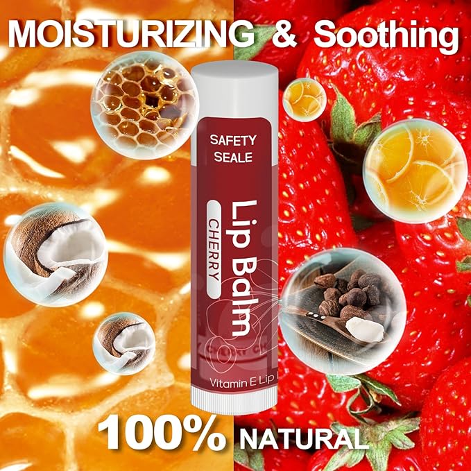 64 Pack Natural Lip Balm Bulk with Vitamin E and Coconut Oil - Moisturizing Dry Cracked Lips, Mini Chap Stick Gifts for Kids Women Men- 16 Flavors - Non-GMO