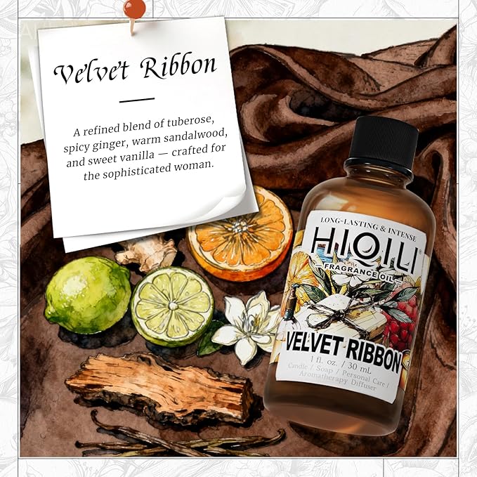 HIQILI Velvet Ribbon Fragrance Oil - Rich Floral Scent with Jasmine, Vanilla & Tuberose for Diffusers, DIY - 1 Fl Oz
