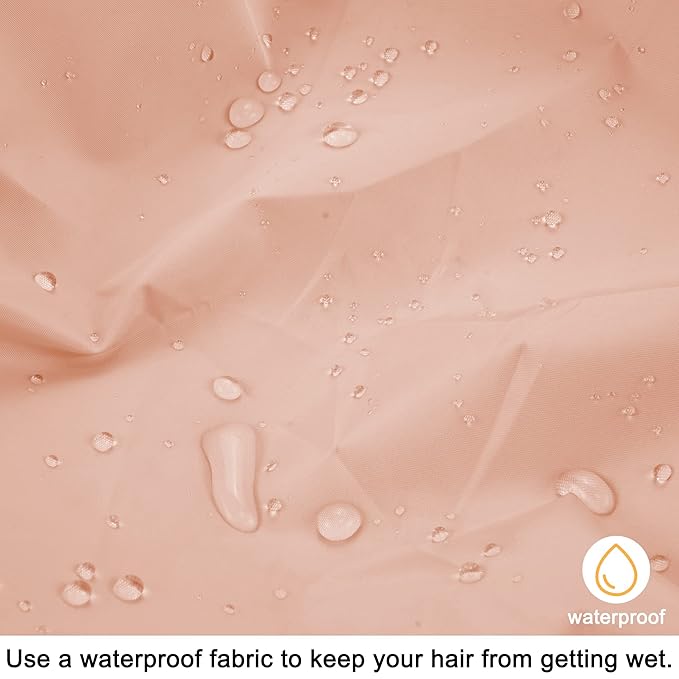 Reusable Shower Cap for Women, Large Waterproof Shower Essentials Bonnet Washable Elastic Band Bath Hair Wrap Hat for Long Hair, Braids(Pink&Beige)