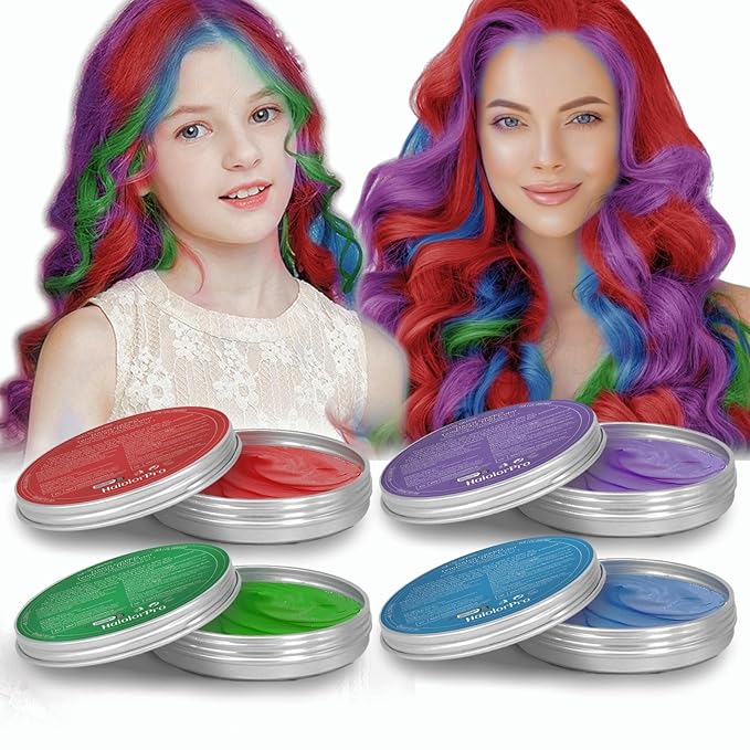 4 Colors Temporary Hair Color Wax, Temporary Hair Dye Red Purple Blue Green Washable, Temporary Hair Wax Color for Kids Women Men, Gifts for Teen Girls,Boys,Kids,Halloween,Cosplay,Party
