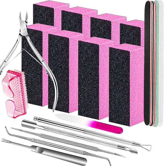 FANDAMEI Nail Buffers and Files, Nail Care Kit, Nail Cuticle Tools Set, Manicure Tools, Finger Nail File, Nail Buffer Block, Cuticle Nippers, Ingrown Toenail Tools