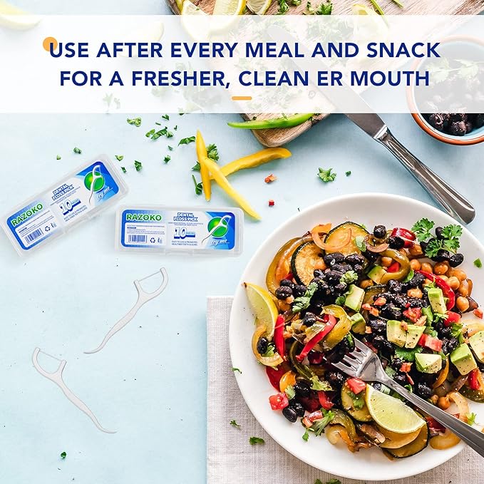 RAZOKO Dental Floss Picks High Toughness Toothpicks Sticks 200pcs with 2 Portable Cases Perfect for Family,Hotel,Travel