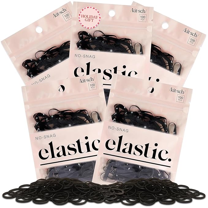 Kitsch Hair Ties No Damage for Kids, Teens and Women - Rubber Bands for Hair Styling | No Snag Hair Elastics | Daily Hair Accessories | Ideal Gifts for Women - 500pcs (Black)