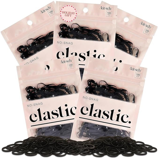 Kitsch Hair Ties No Damage for Kids, Teens and Women - Rubber Bands for Hair Styling | No Snag Hair Elastics | Daily Hair Accessories | Ideal Gifts for Women - 500pcs (Black)